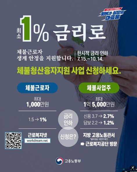고용노동부, 최소 1% 금리로 체불근로자 생계안정 지원 기사 이미지